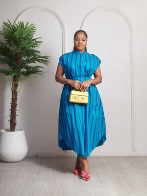 (2FOR60K) MATI6017 PETROL STRIPE BISHOP NECK SHIRT DRESS