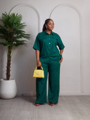 (2FOR55K) TEAL DOUBLE POCKET BOX SHIRT & PANT SUIT SET