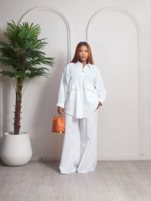 (2FOR70K) WHITE PONCHO BALALA LINEN DOUBLE POCKET SUIT SET