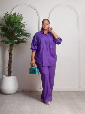 (2FOR70K) INDIGO PONCHO BALALA LINEN DOUBLE POCKET SUIT SET
