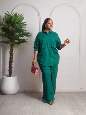 (2FOR70K) TEAL PONCHO BALALA LINEN DOUBLE POCKET SUIT SET