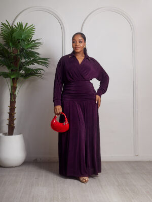 AUBERGINE ILLUSION SKIRT X SHIRT DRAPPED JERSEY DRESS