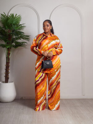(2FOR70K) YOYO ORANGE MULTICOLOR TYE PRINT PANT SUIT SET