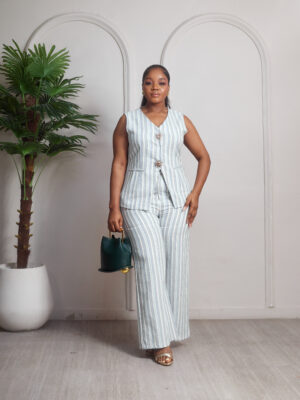ZR LIGHT BLUE BOLD STRIPE LINEN WAISTCOAT SUIT SET