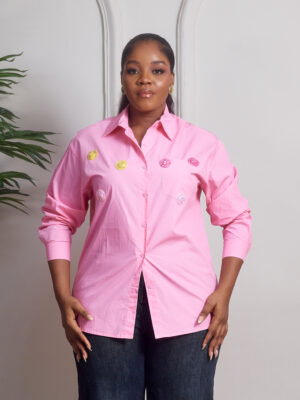 (2FOR70K) PINK ONE POCKET SPARKLY HAT DETAIL SHIRT