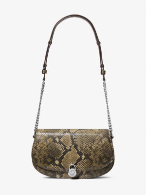 MICHAEL KORS MILA OLIVE REPTILE PADLOCK CHAIN BAG