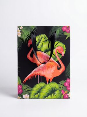 BLACK WITH 2 PINK OSTRICH SMALL GIFT BAG