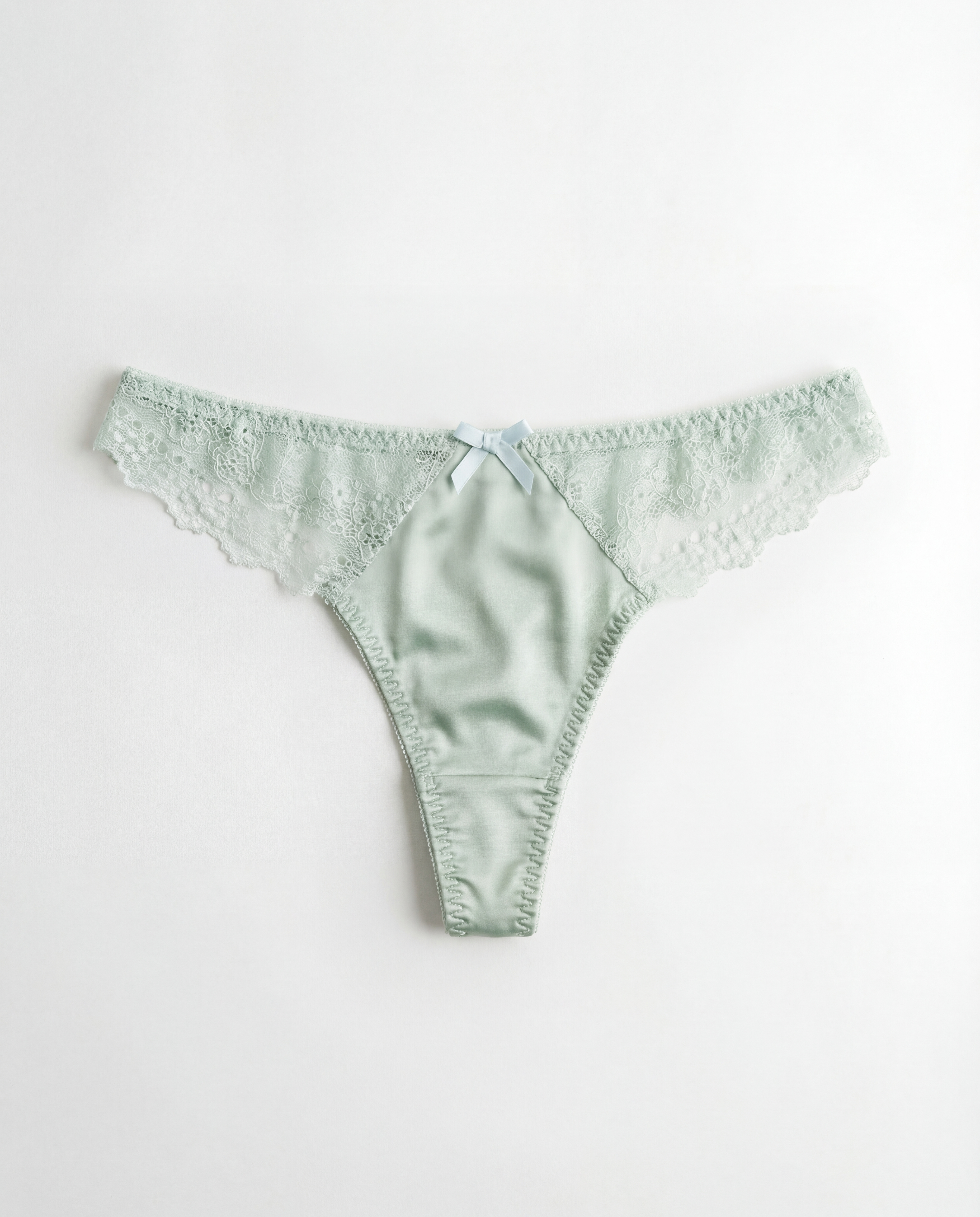 BEAUTIFUL Q8045 MINT SILK X LACE THONG PANT