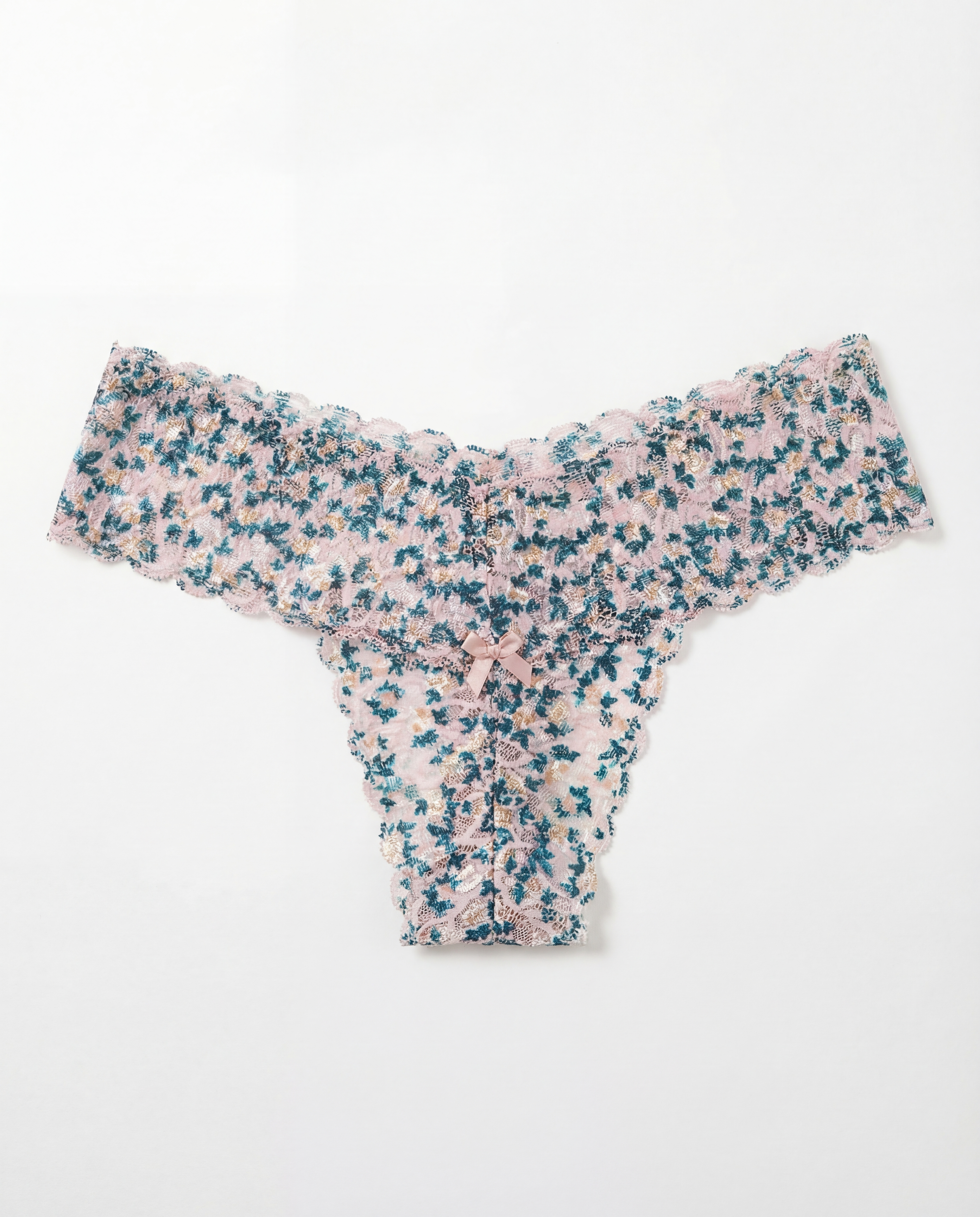 BEAUTIFUL SPRING Q8164 GREEN LACE FLORAL STAPLE THONG