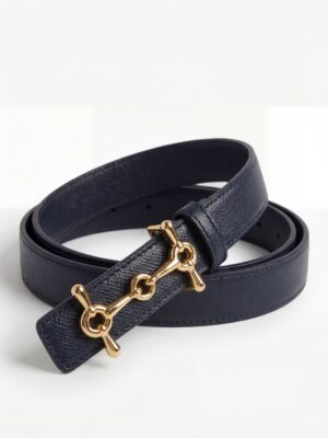 BLACK ANCHOR BUCKLE SAFIANO LEATHER BELT