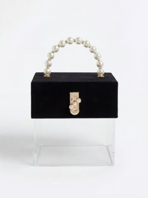 BLACK VELVET TOP WITH PEARL HANDLE CLEAR GIFT BOX