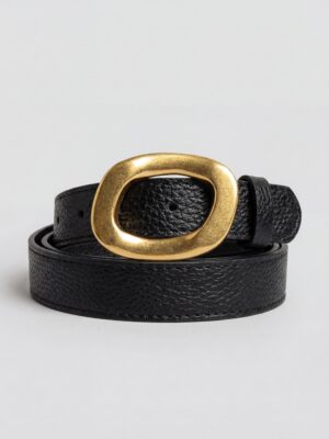 BLACK ZERO BUCKLE LEATHER BELT