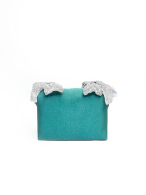 SILK GREEN DOUBLE DIAMOND BOW BOX PARTY PURSE