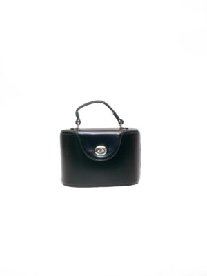 BLACK SMOOTH LEATHER SILVER DETAIL BUCKET BAG