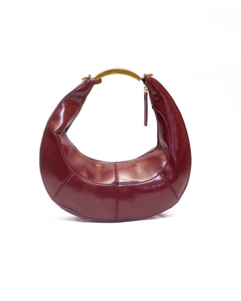 RED GOLD METAL HANDLE ROUND BAG