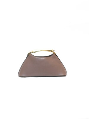 KHAKI GOLD METAL HANDLE BOAT SHAPED BAG