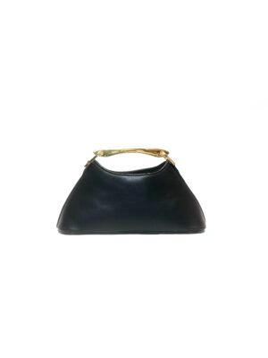 BLACK GOLD METAL HANDLE BOAT SHAPED BAG