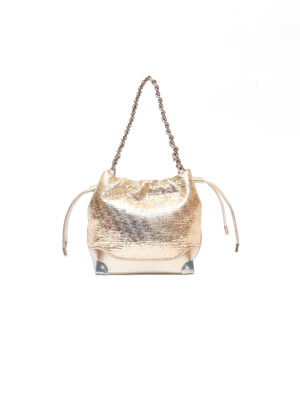 QUMAN GOLD GLITTERY BUCKET BAG
