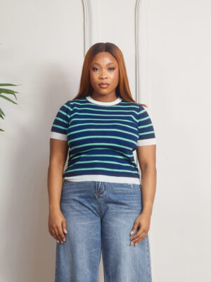 BLUE X SAGE NAUTICAL STRIPE CREW NECK KNIT TOP