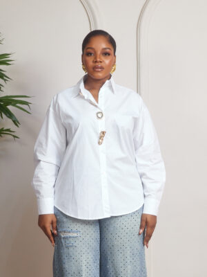 (2FOR70K)LIA WHITE GREEN MIXED BUTTON DETAIL SHIRT