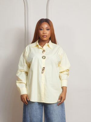 (2FOR70K)LIA YELLOW GREEN MIXED BUTTON DETAIL SHIRT