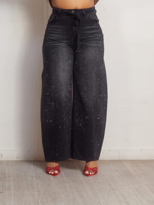 DEY 8708 BLACK STONE DETAIL BARREL JEANS