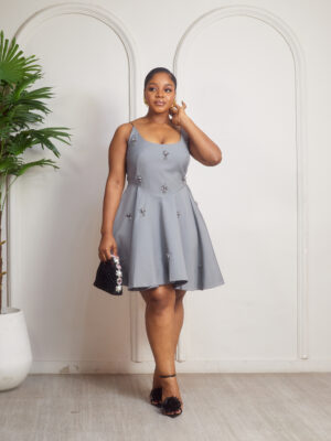 ZR GREY THIN STRAP VCUT SKATER DRESS