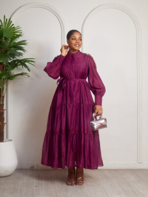 AUBERGINE BEADWORK DETAIL TAPHETTA SHIRT DRESS