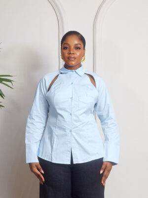 ZR BLUE BACK BUTTON CUT OUT SHIRT