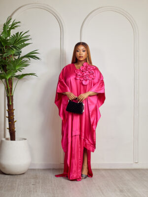 SASHES XHIDES MAGENTA SILK SPLIT CLUSTERED ROSE DETAIL CAFTAN