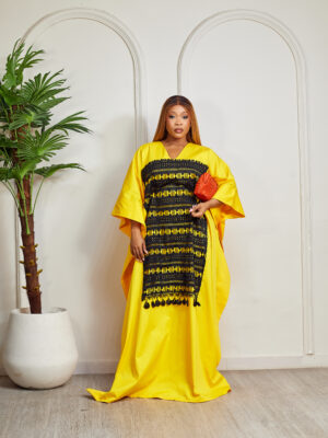 SASHES X HIDES YELLOW GUIPURE BOX INSERT CAFTAN