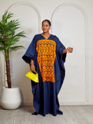 SASHES X HIDES NAVY GUIPURE BOX INSERT CAFTAN