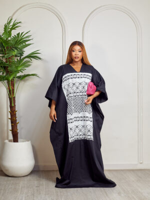 SASHES X HIDES BLACK GUIPURE BOX INSERT CAFTAN