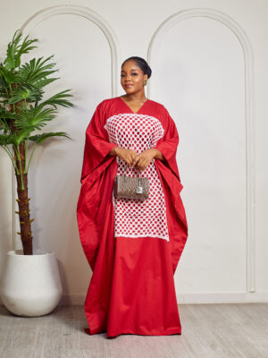 SASHES X HIDES RED GUIPURE BOX INSERT CAFTAN