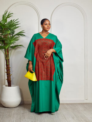 SASHES X HIDES GREEN GUIPURE BOX INSERT CAFTAN