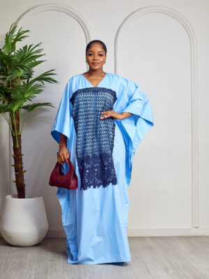 SASHES X HIDES BLUE GUIPURE BOX INSERT CAFTAN