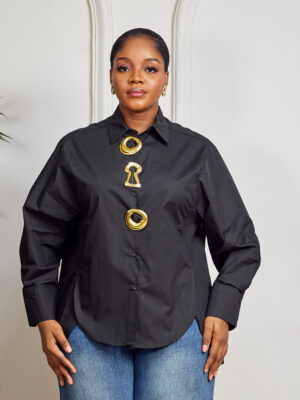 (2FOR70K)ROUB BLACK KEYHOLE DETAIL SHIRT