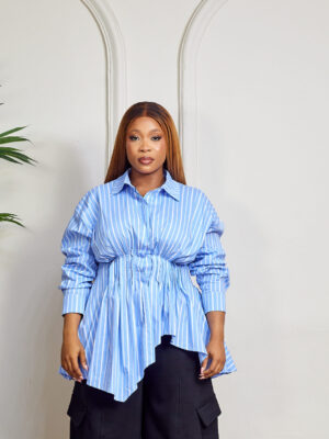 ZR BLUE STRIPE MULTIDART DEEPHEM LONG SHIRT