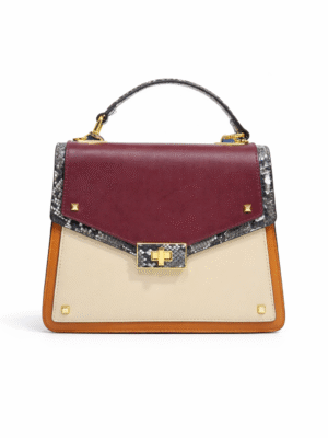 EMILY LORAN 4018 CAMEL MAROON CONTRAST TOP HANDLE BAG