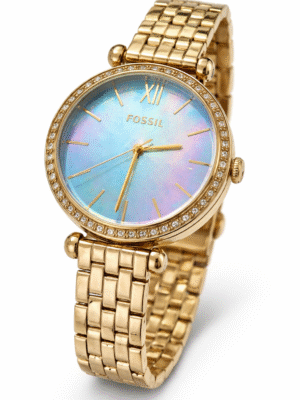 FOSSIL BQ5029 GOLD ROUND BLUE FACE CHAIN WATCH