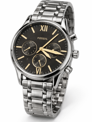 FOSSIL BQM7101 MENS SILVER BLACK GOLD FACE CHAIN WATCH