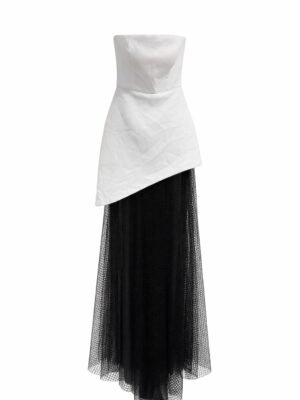 GHAYA IVORY X BLACK MESH HEM TUBE MAXI