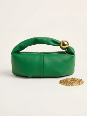 GREEN GOLD BALL DETAIL SLOUCH GRAB HANDLE BAG