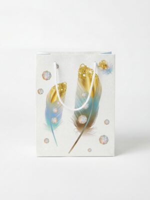 HS3354-L WHITE MIXED SPARKLY FEATHER GIFT BAG