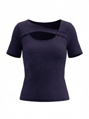 ZIHUA NAVY RIB BONE FRONT CUT OUT TEE