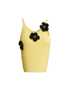 YELLOW THIN STRAP RIB BONE BLACK ROSE INSERT TOP