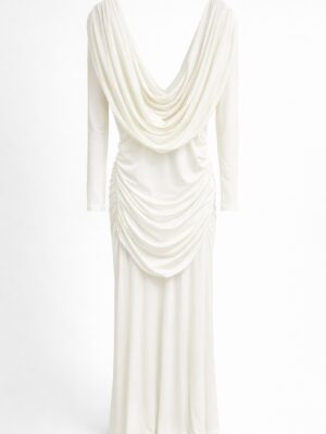 IVORY BACK SHAWL MID DRAPED JERSEY MAXI DRESS