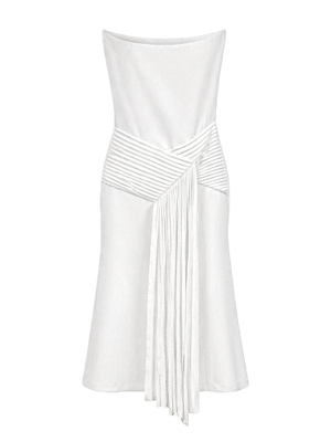 IVORY COWL SLEEVLESS PLEATED SHAWL MIDI DRESS