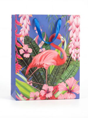 L BLUE OSTRICH PRINT GIFT BAG