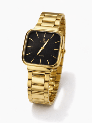 LIDUR GOLD BOLD SQUARE BLACK FACE CHAIN WATCH